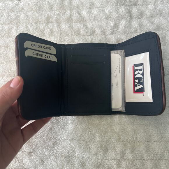 RGA Vintage Black Brown Croc Trim Trifold Wallet R5064 Brass Snap - Picture 7 of 10